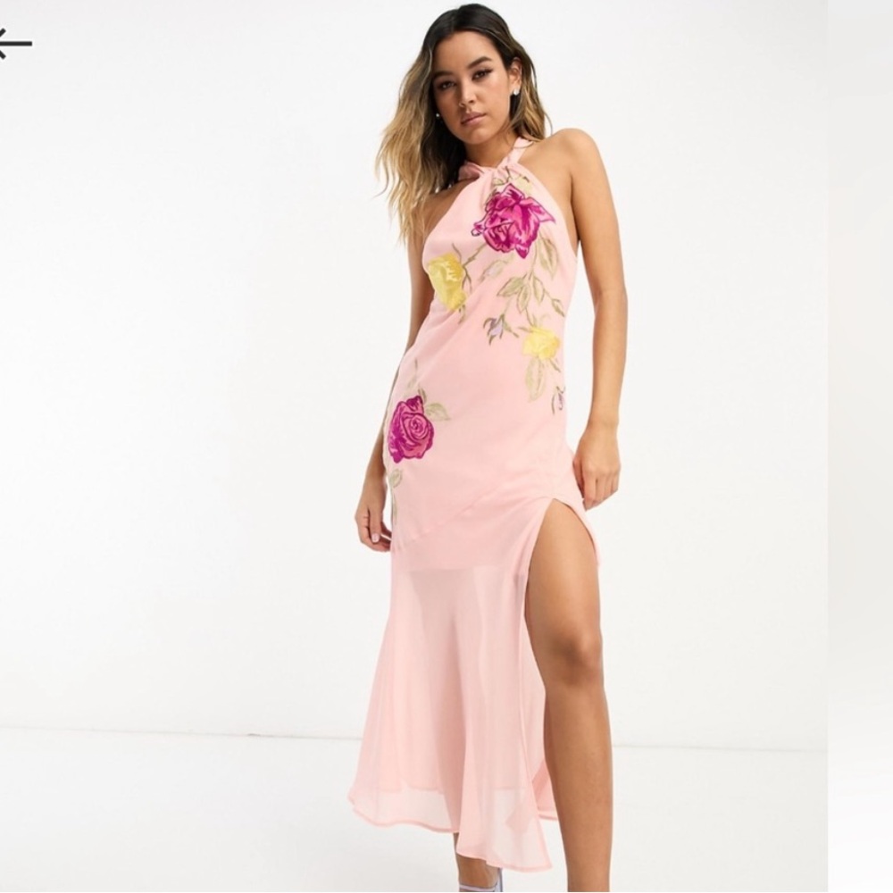 ASOS Pink Floral Midi Dress